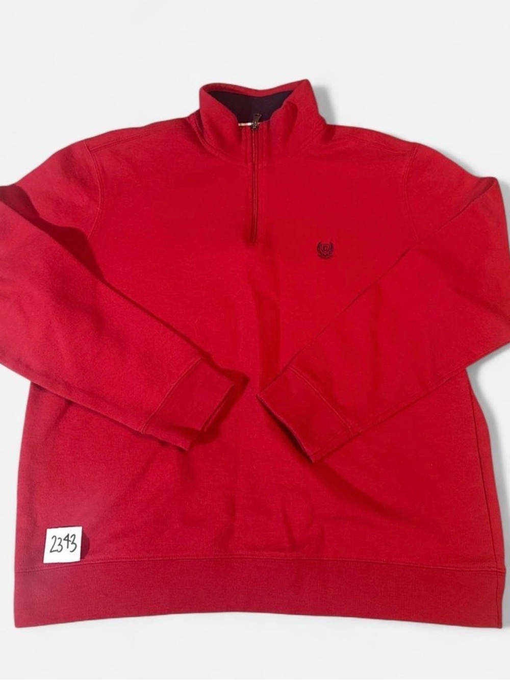 Chaps Men's Red Quarter-Zip Sweater with Crest